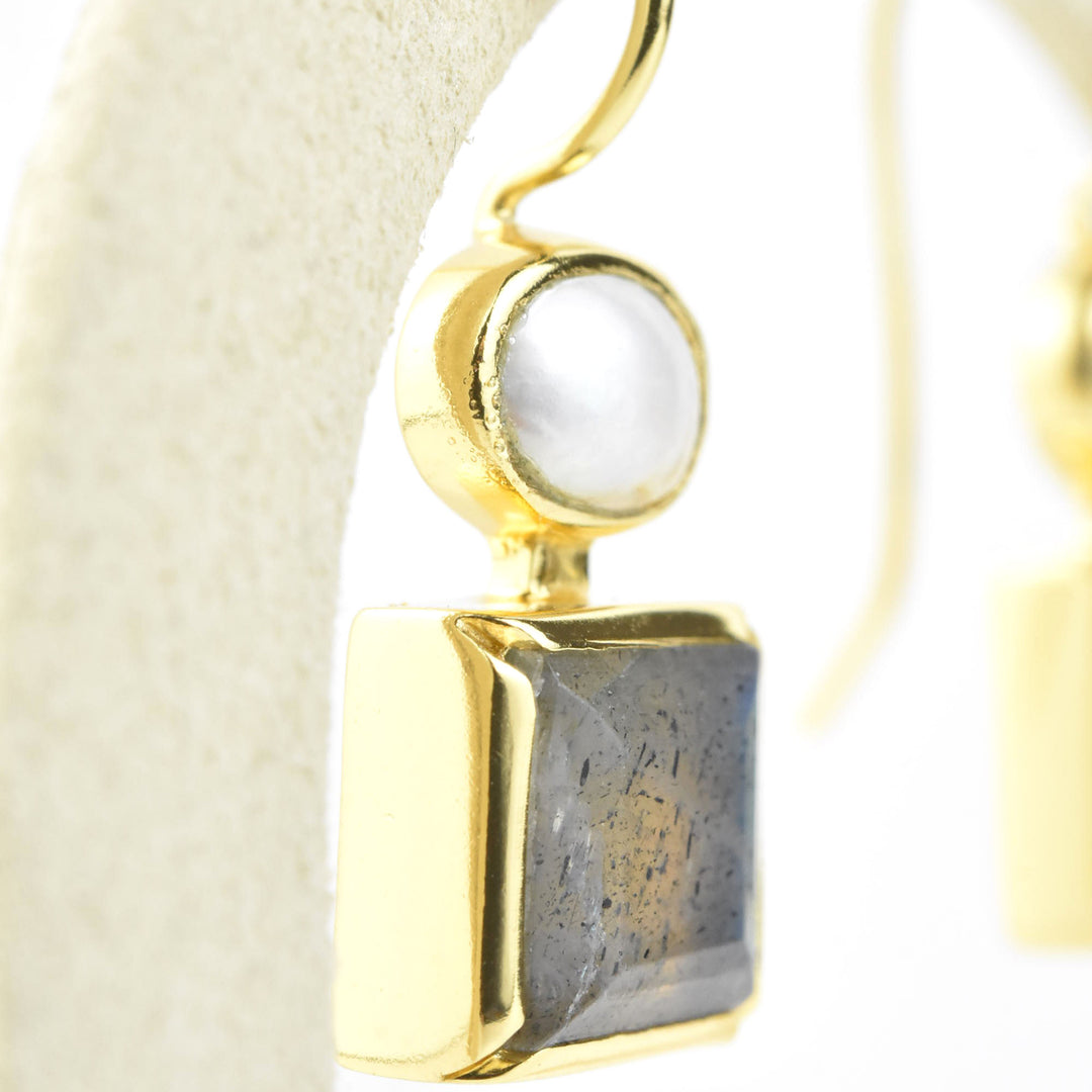Danae Earrings, Pearl & Labradorite