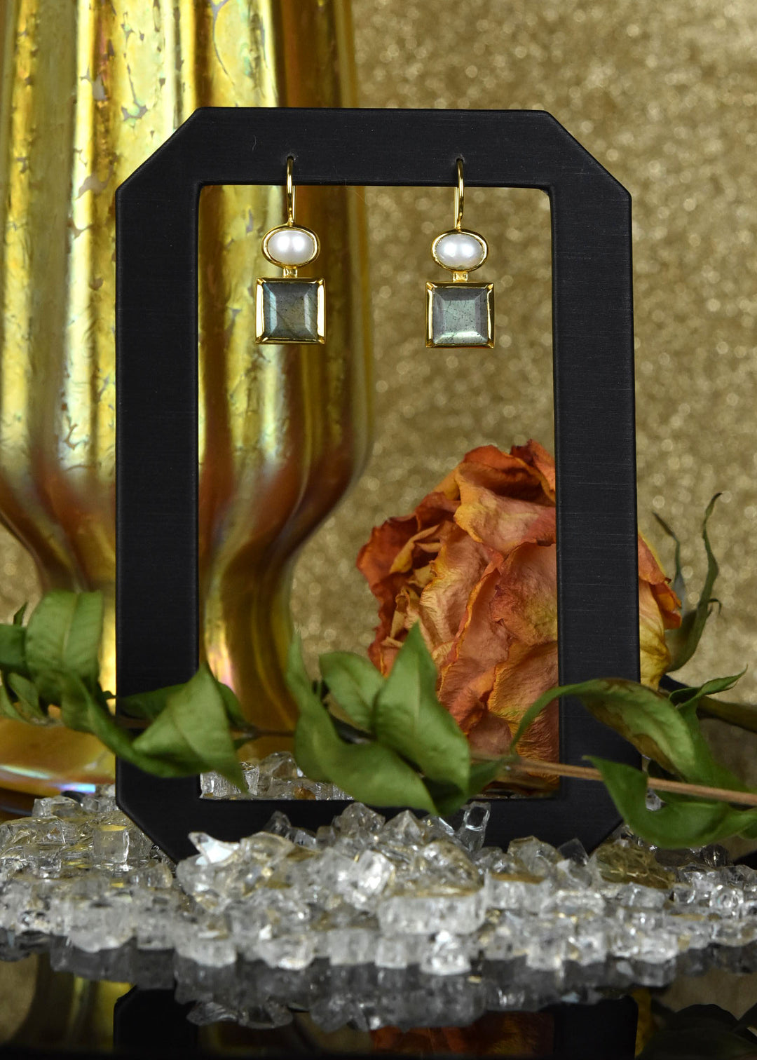Danae Earrings, Pearl & Labradorite