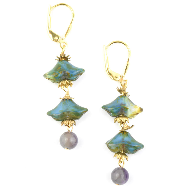 Dark Blue Art Glass Blossom Dangles