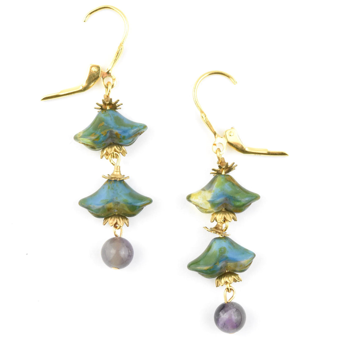 Dark Blue Art Glass Blossom Dangles