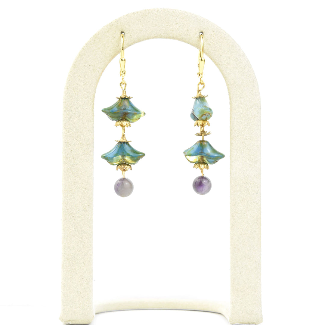 Dark Blue Art Glass Blossom Dangles