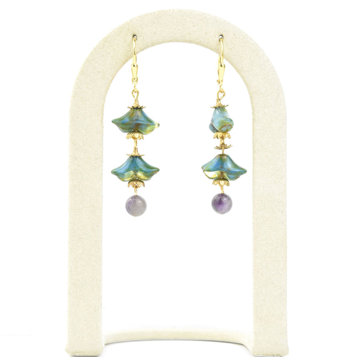 Dark Blue Art Glass Blossom Dangles
