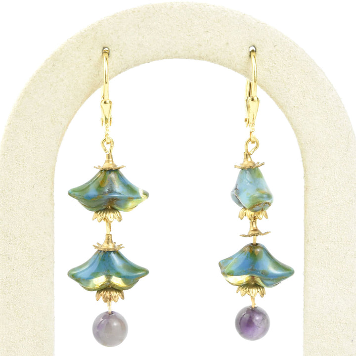 Dark Blue Art Glass Blossom Dangles