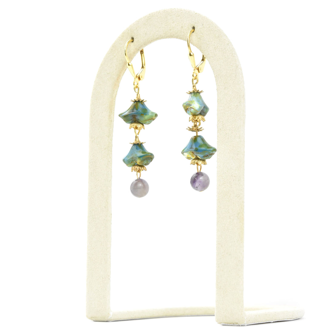 Dark Blue Art Glass Blossom Dangles