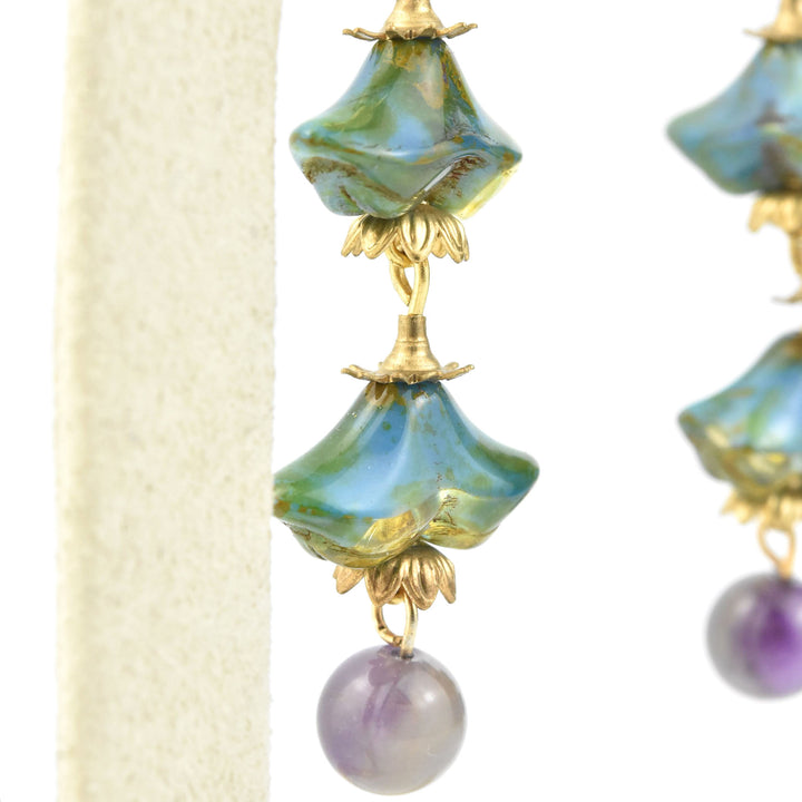 Dark Blue Art Glass Blossom Dangles