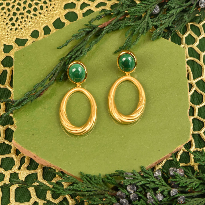 Forme Drop Earrings w/ Malachite - Goldmakers Fine Jewelry