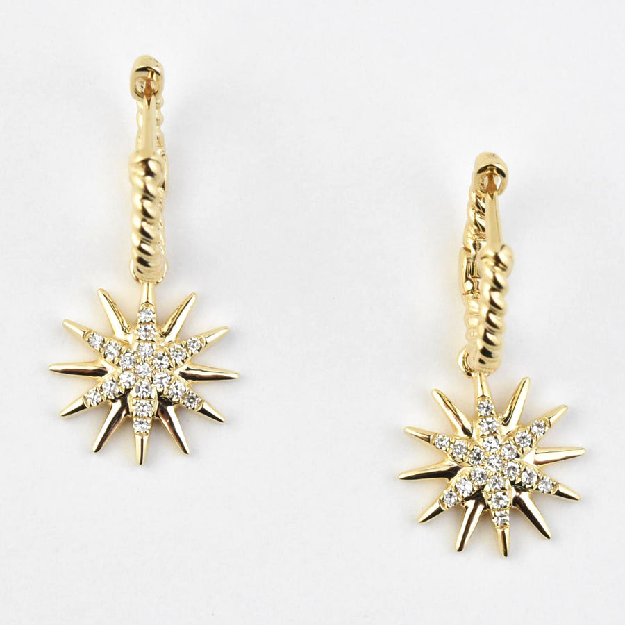 Twisted Gold Huggies with Diamond Star - Goldmakers Fine Jewelry