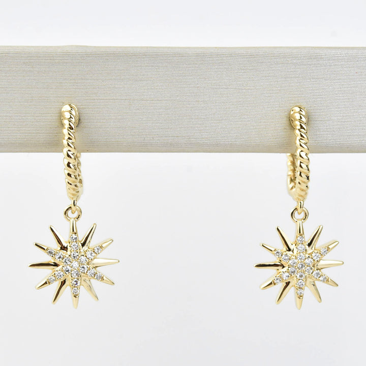 Twisted Gold Huggies with Diamond Star - Goldmakers Fine Jewelry