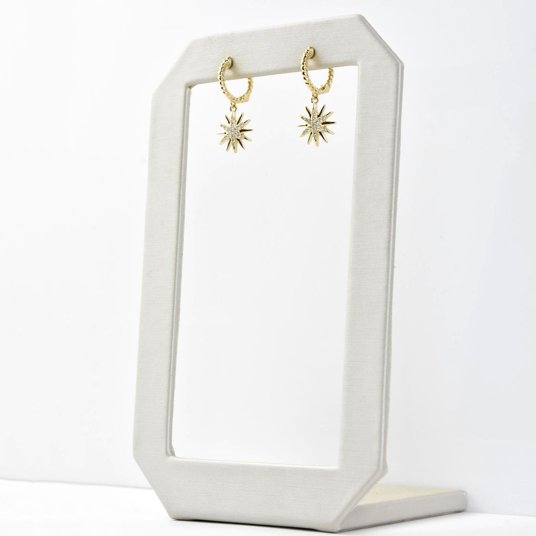 Twisted Gold Huggies with Diamond Star - Goldmakers Fine Jewelry