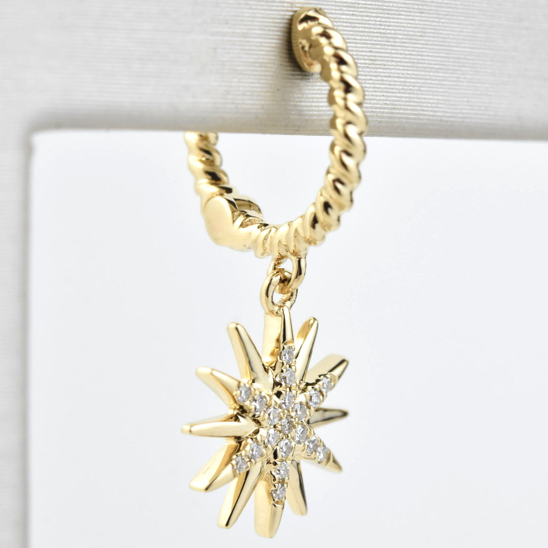 Twisted Gold Huggies with Diamond Star - Goldmakers Fine Jewelry