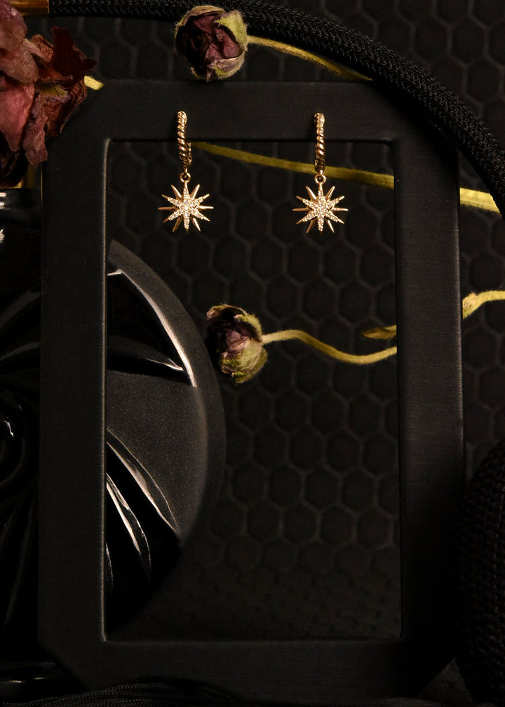 Twisted Gold Huggies with Diamond Star - Goldmakers Fine Jewelry