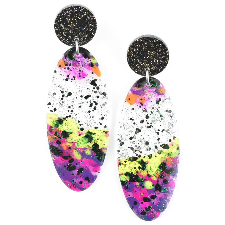 Disco Drop Post Earrings in Black and Kiwi - Goldmakers Fine Jewelry