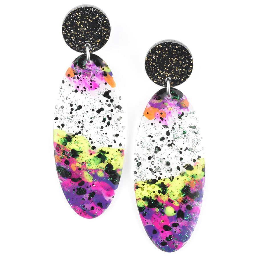 Disco Drop Post Earrings in Black and Kiwi - Goldmakers Fine Jewelry