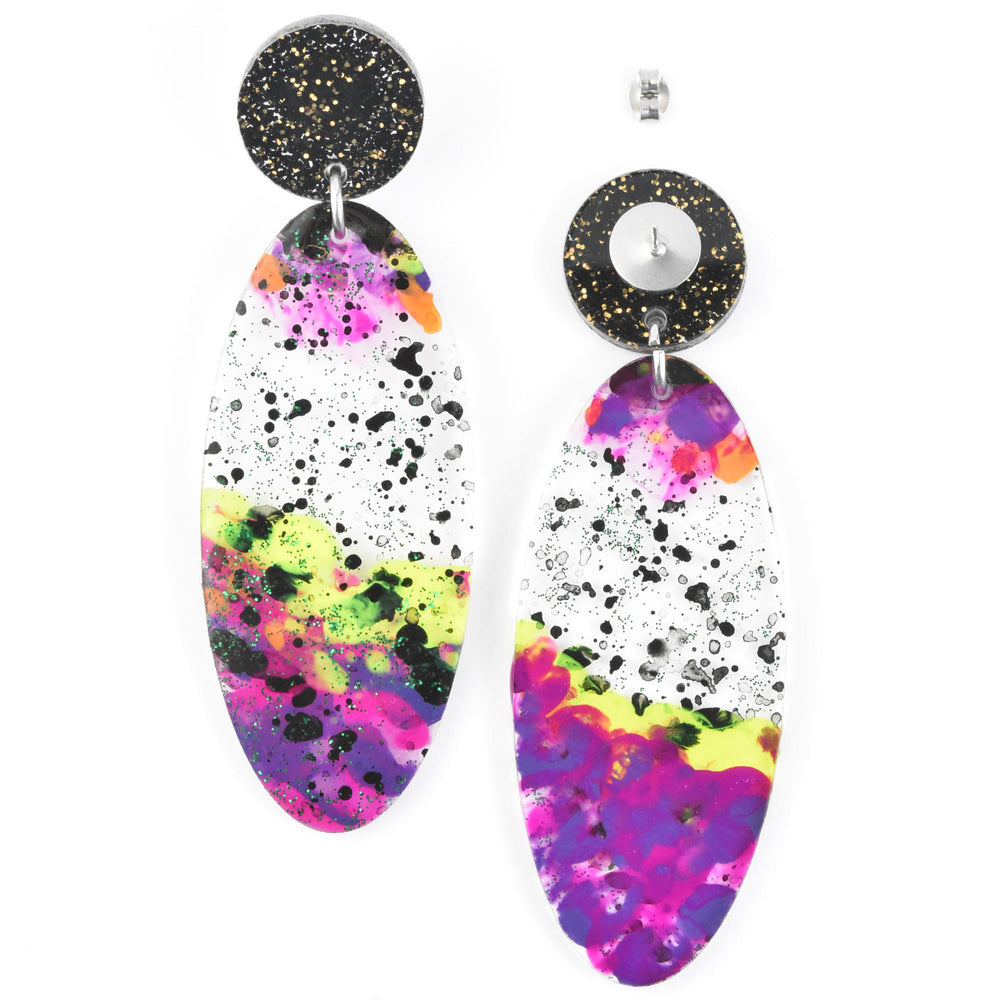 Disco Drop Post Earrings in Black and Kiwi - Goldmakers Fine Jewelry