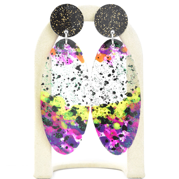 Disco Drop Post Earrings in Black and Kiwi - Goldmakers Fine Jewelry