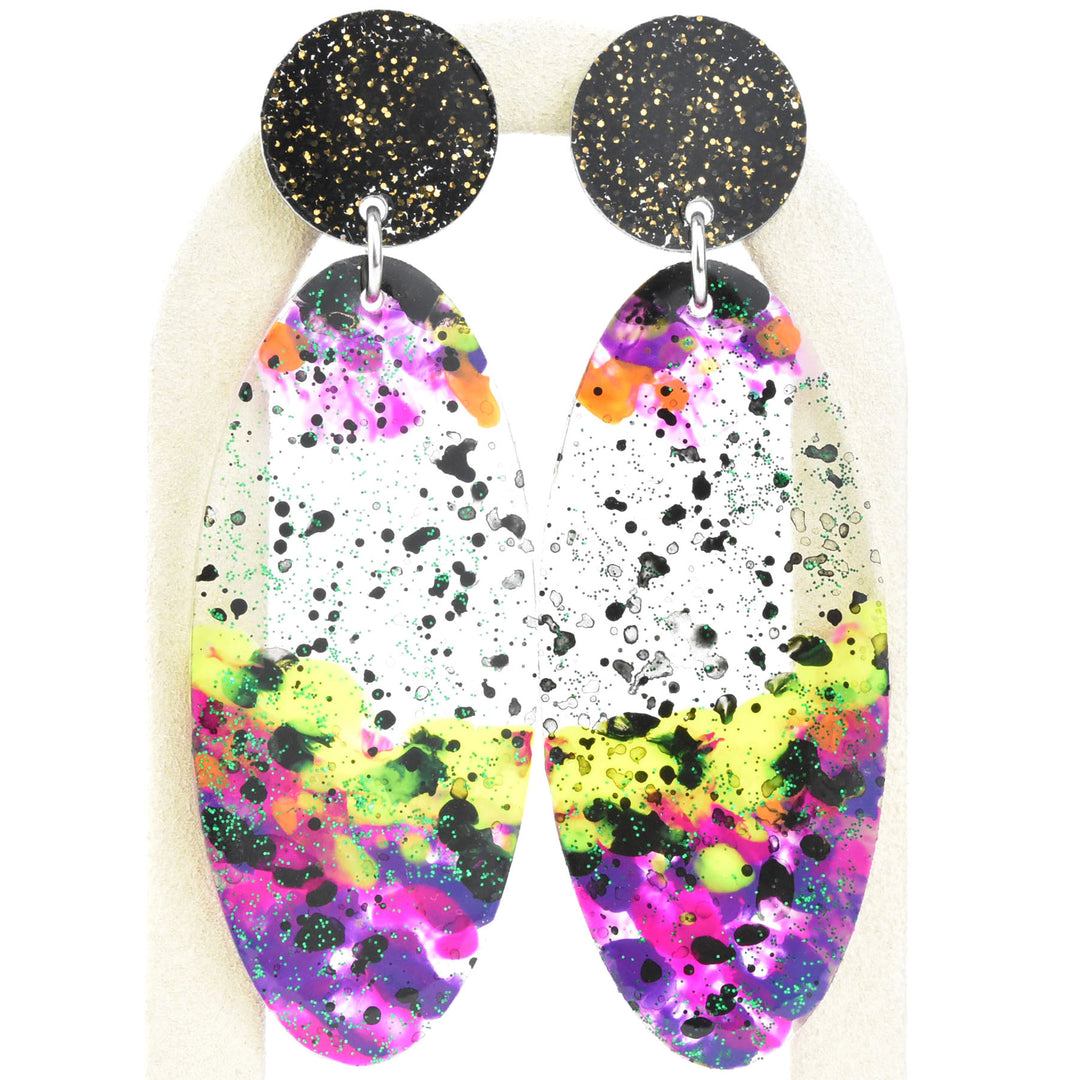 Disco Drop Post Earrings in Black and Kiwi - Goldmakers Fine Jewelry
