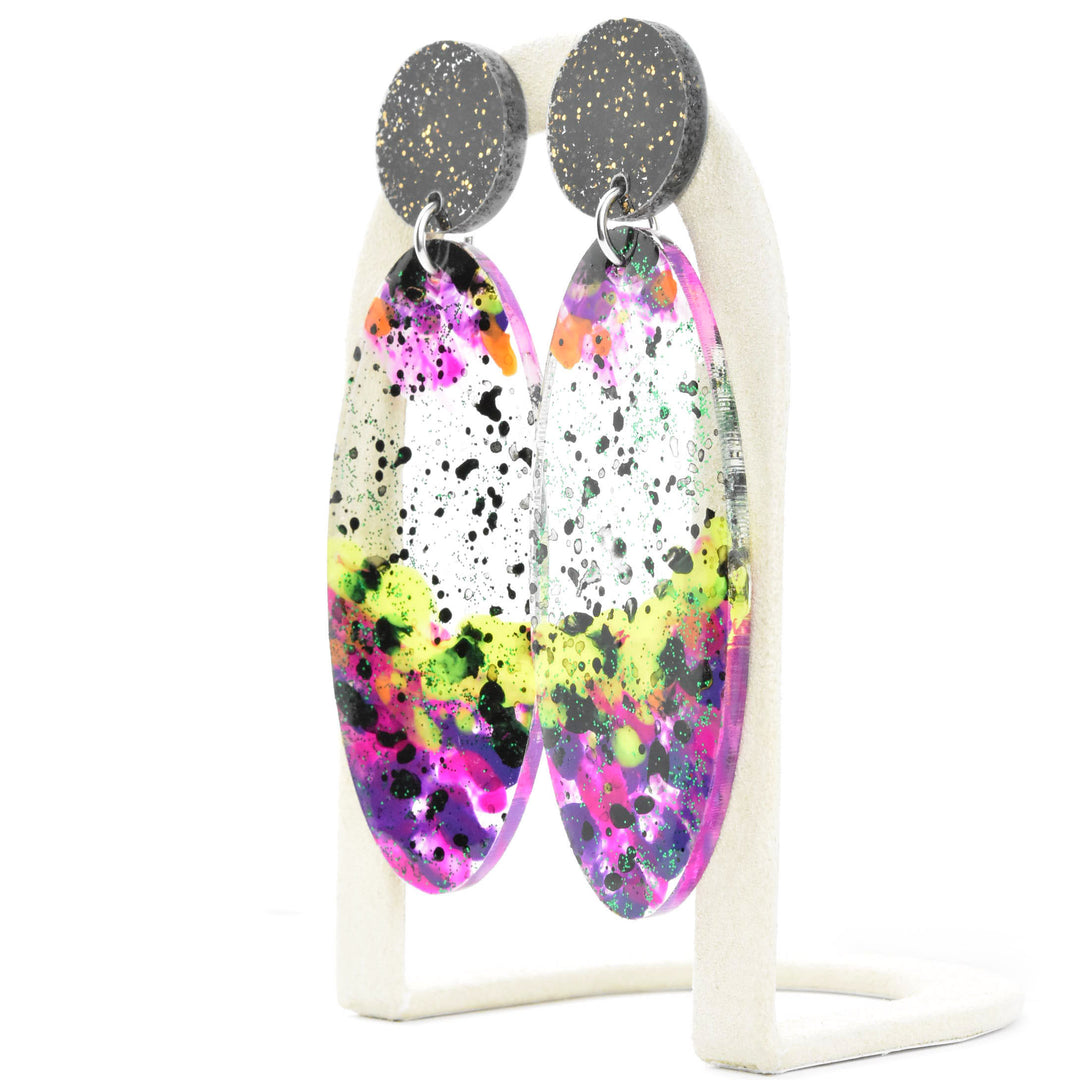 Disco Drop Post Earrings in Black and Kiwi - Goldmakers Fine Jewelry