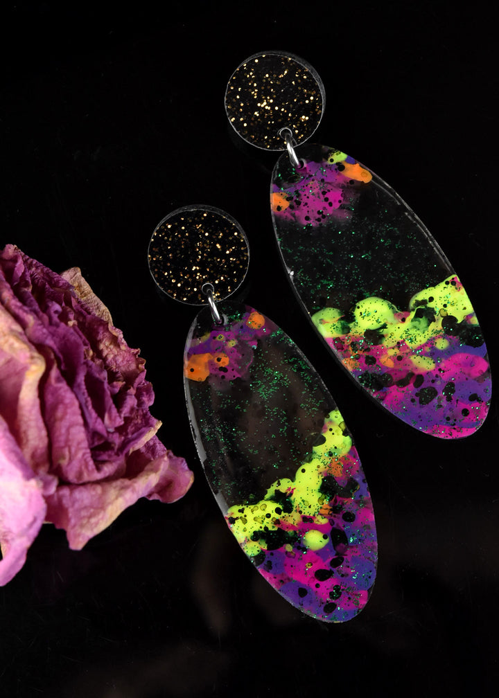 Disco Drop Post Earrings in Black and Kiwi - Goldmakers Fine Jewelry