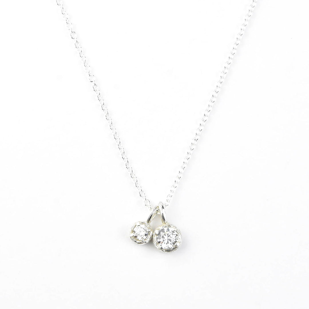 Double Solitaire Necklace with White Topaz - Goldmakers Fine Jewelry