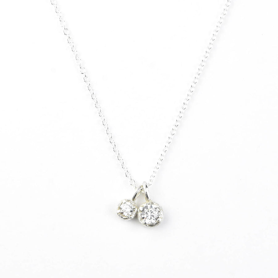 Double Solitaire Necklace with White Topaz - Goldmakers Fine Jewelry
