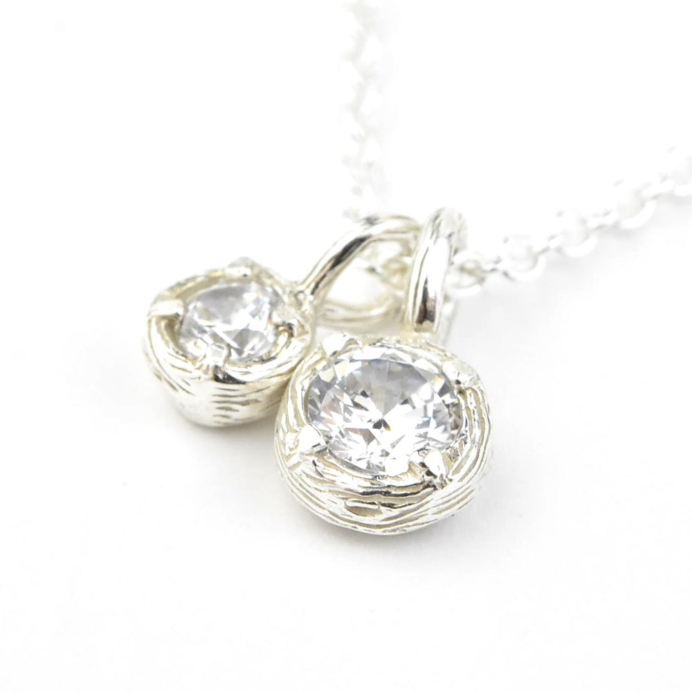 Double Solitaire Necklace with White Topaz - Goldmakers Fine Jewelry