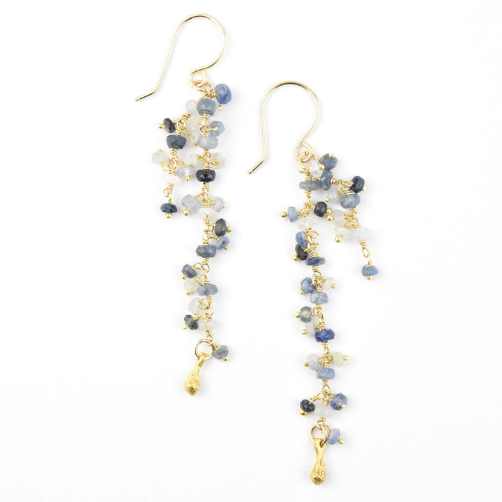 Double Strand Dangle Pod Earrings, Sapphire