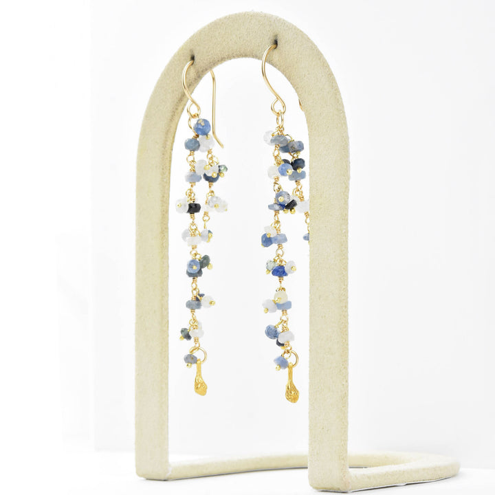 Double Strand Dangle Pod Earrings, Sapphire