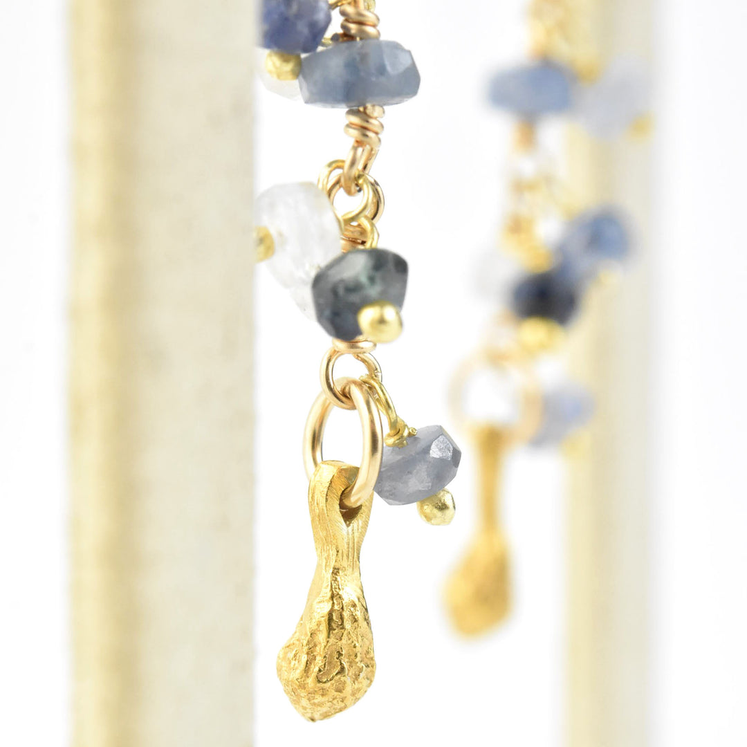 Double Strand Dangle Pod Earrings, Sapphire