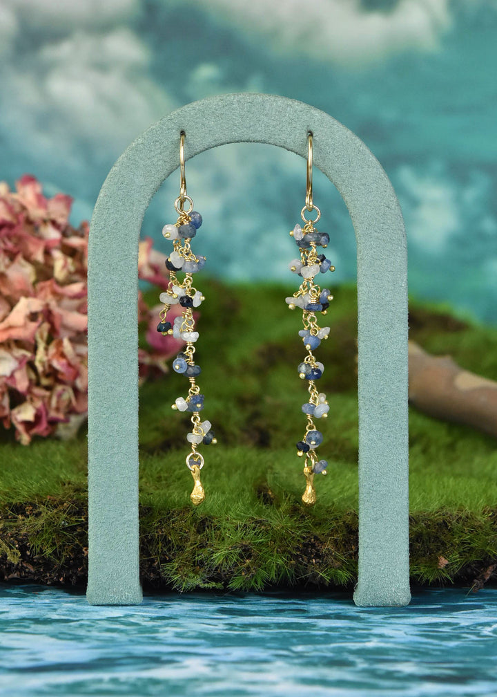 Double Strand Dangle Pod Earrings, Sapphire