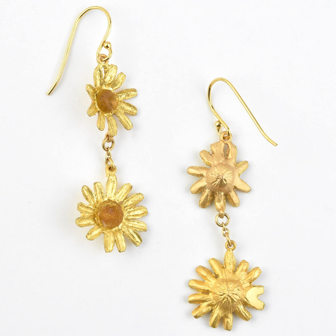 Double Golden Daisy Drop Earrings - Goldmakers Fine Jewelry