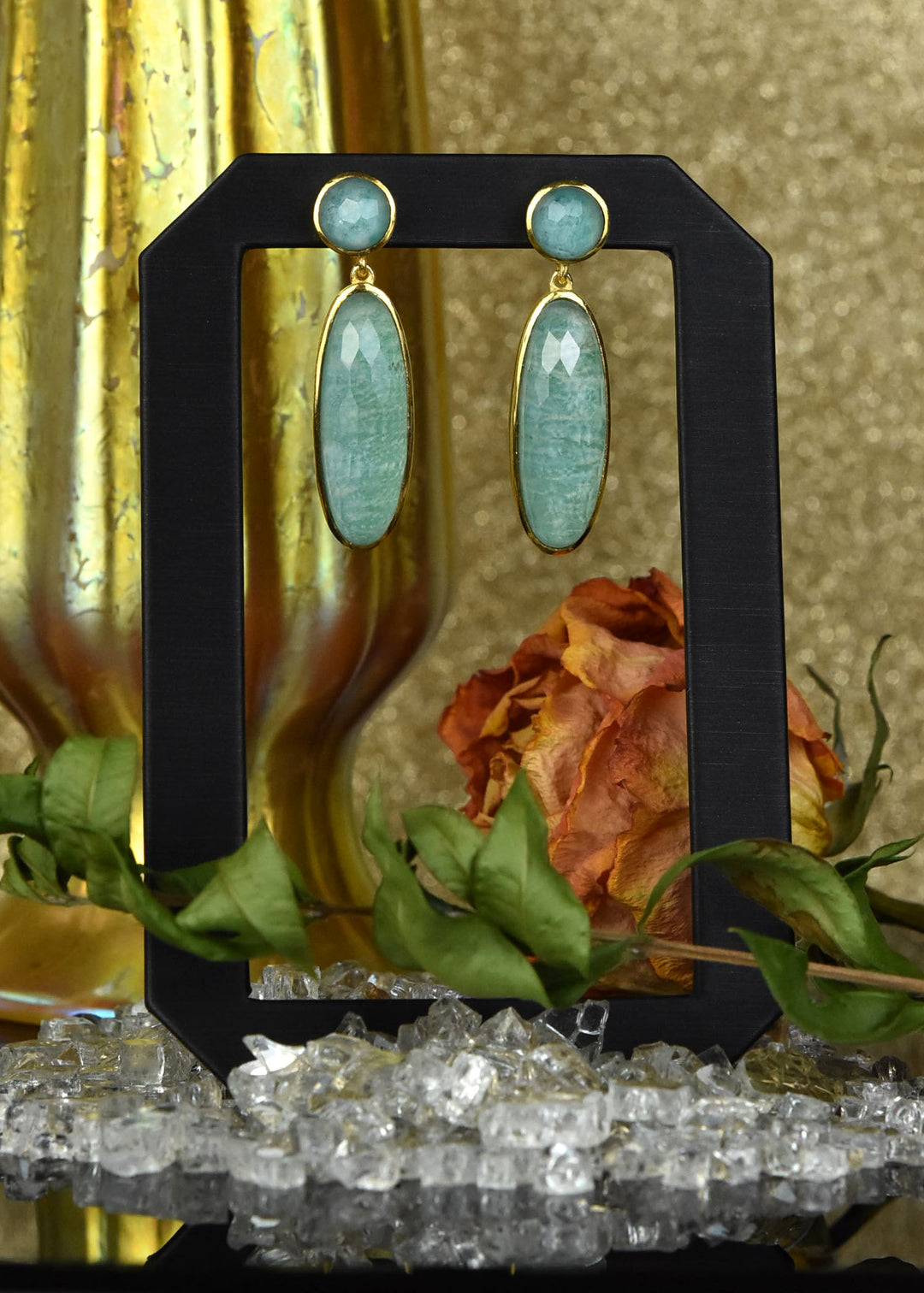 Amazonite Mountain Crystal Earrings - Goldmakers Fine Jewelry
