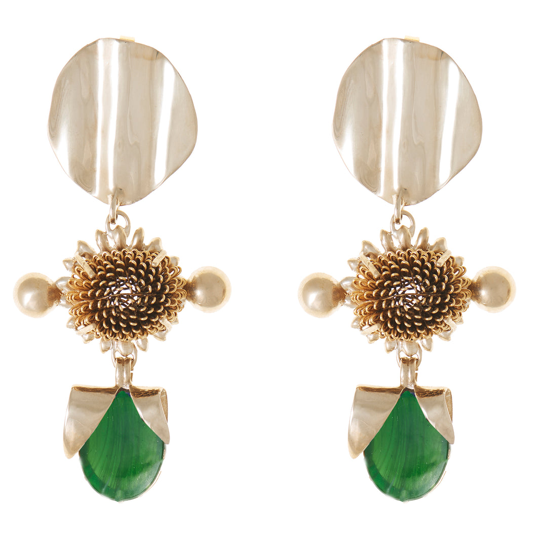 Iris Earrings in Green Glass