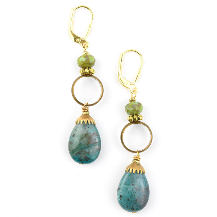 Turquoise and Brass Ring Earrings