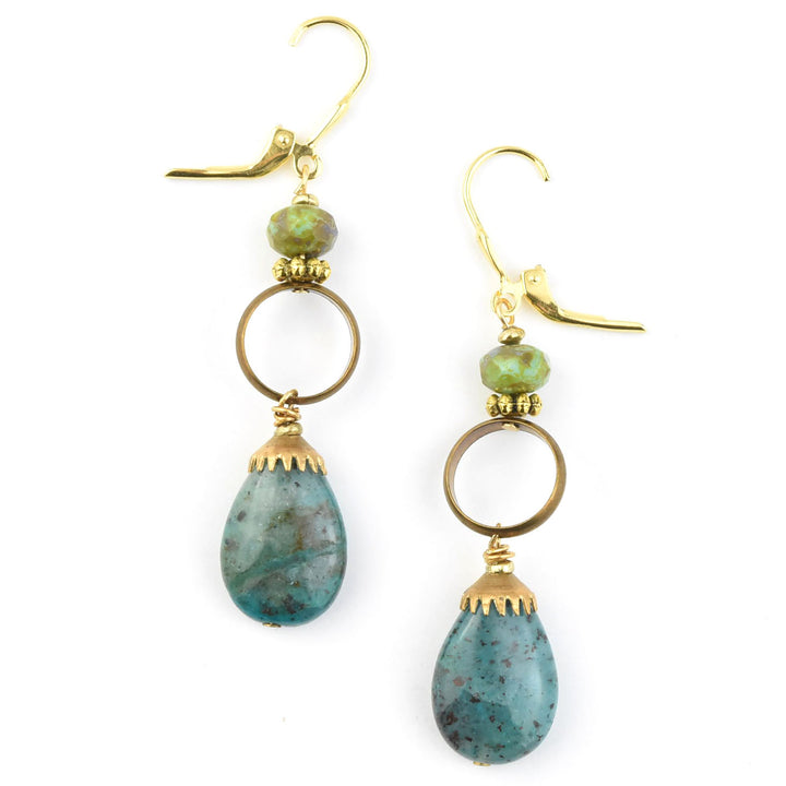 Turquoise and Brass Ring Earrings