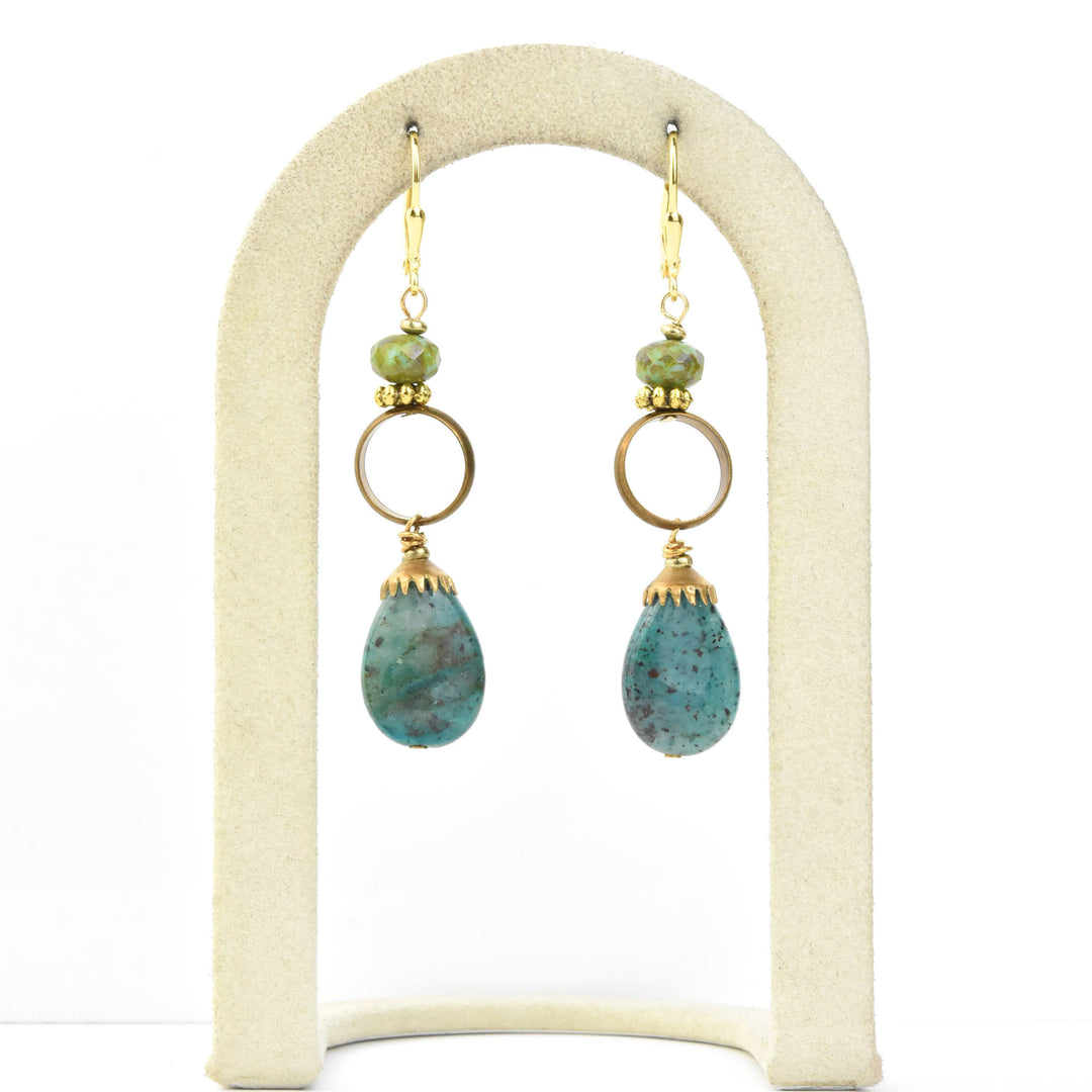 Turquoise and Brass Ring Earrings