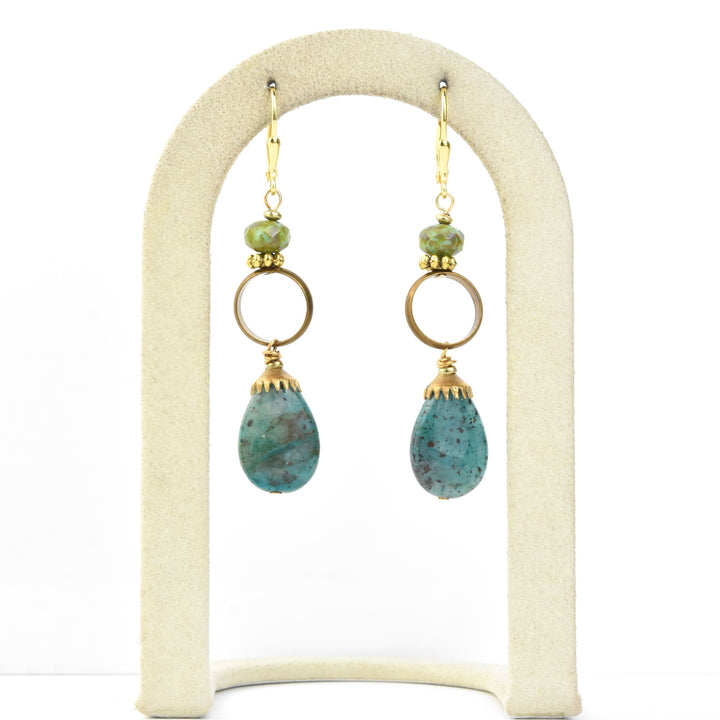 Turquoise and Brass Ring Earrings