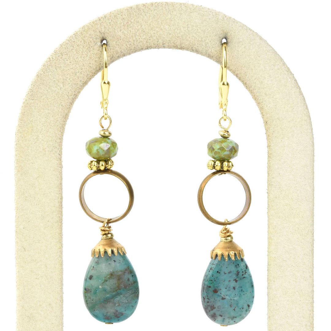 Turquoise and Brass Ring Earrings
