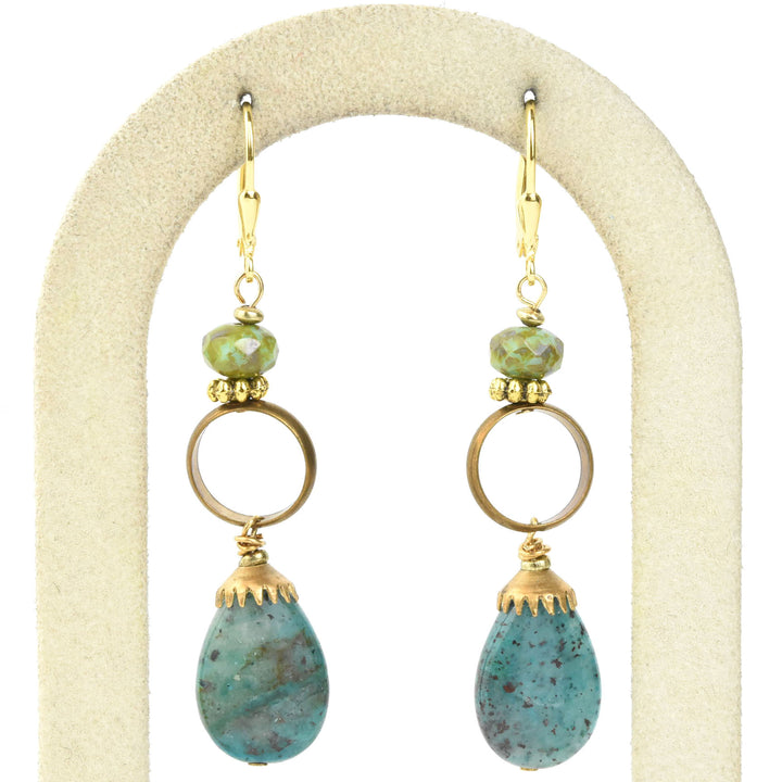 Turquoise and Brass Ring Earrings