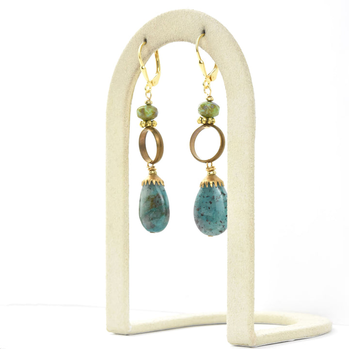 Turquoise and Brass Ring Earrings