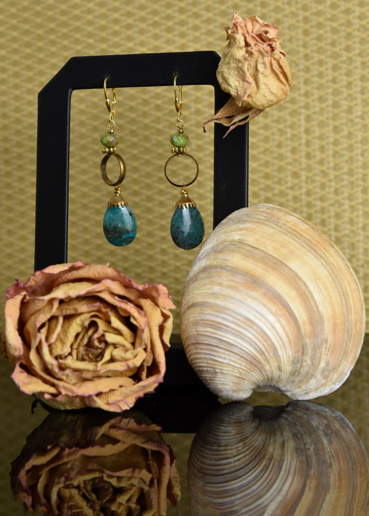 Turquoise and Brass Ring Earrings