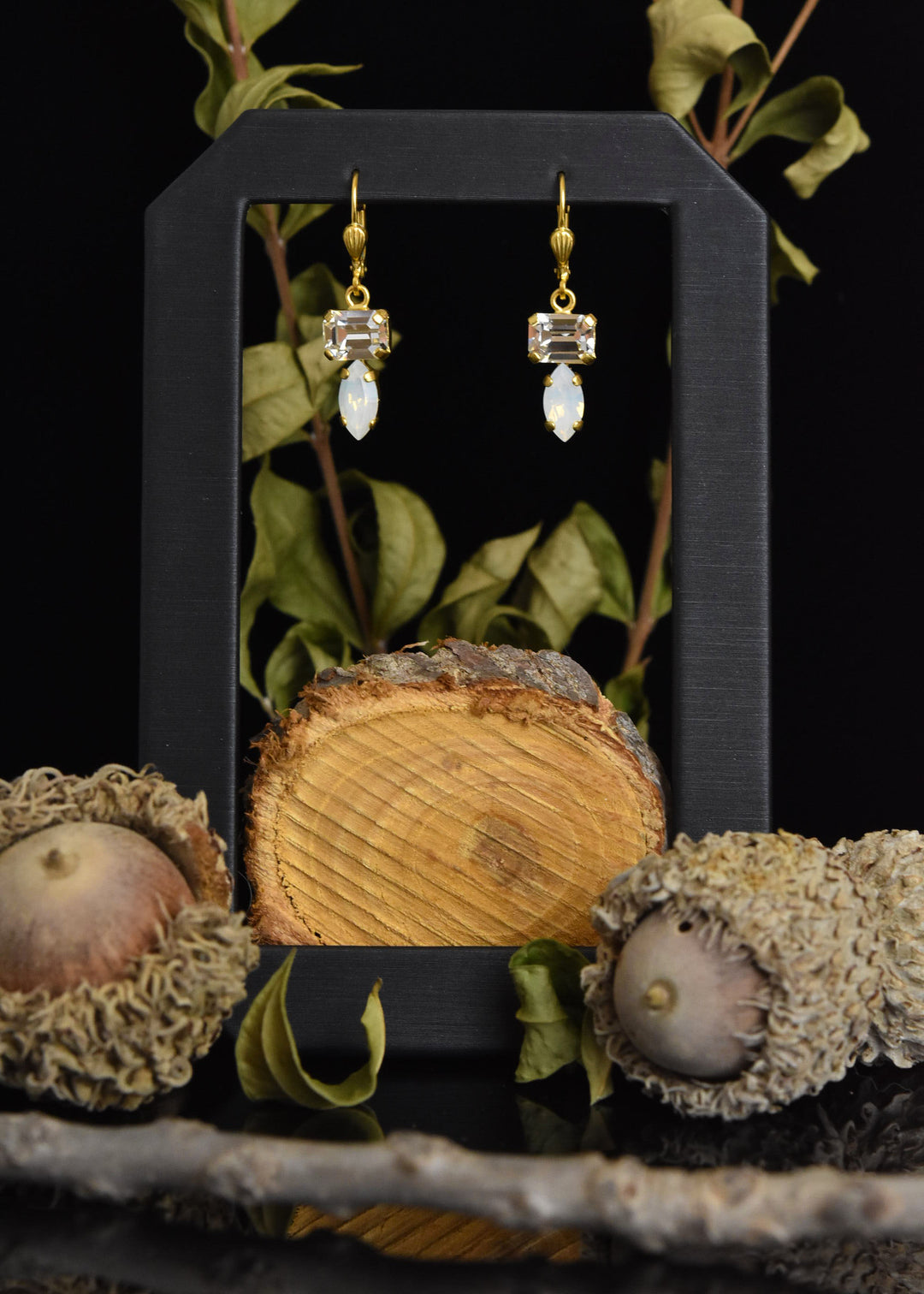 Emerald and Marquise Cut Crystal Earrings