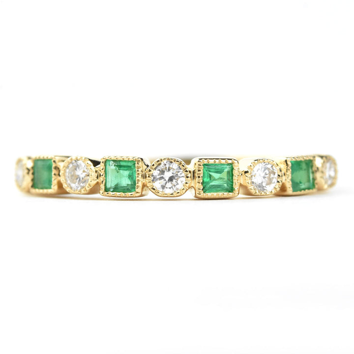 14k Yellow Gold Emerald & Diamond Band