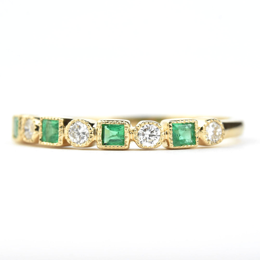 14k Yellow Gold Emerald & Diamond Band