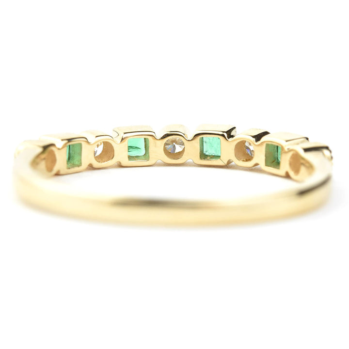 14k Yellow Gold Emerald & Diamond Band