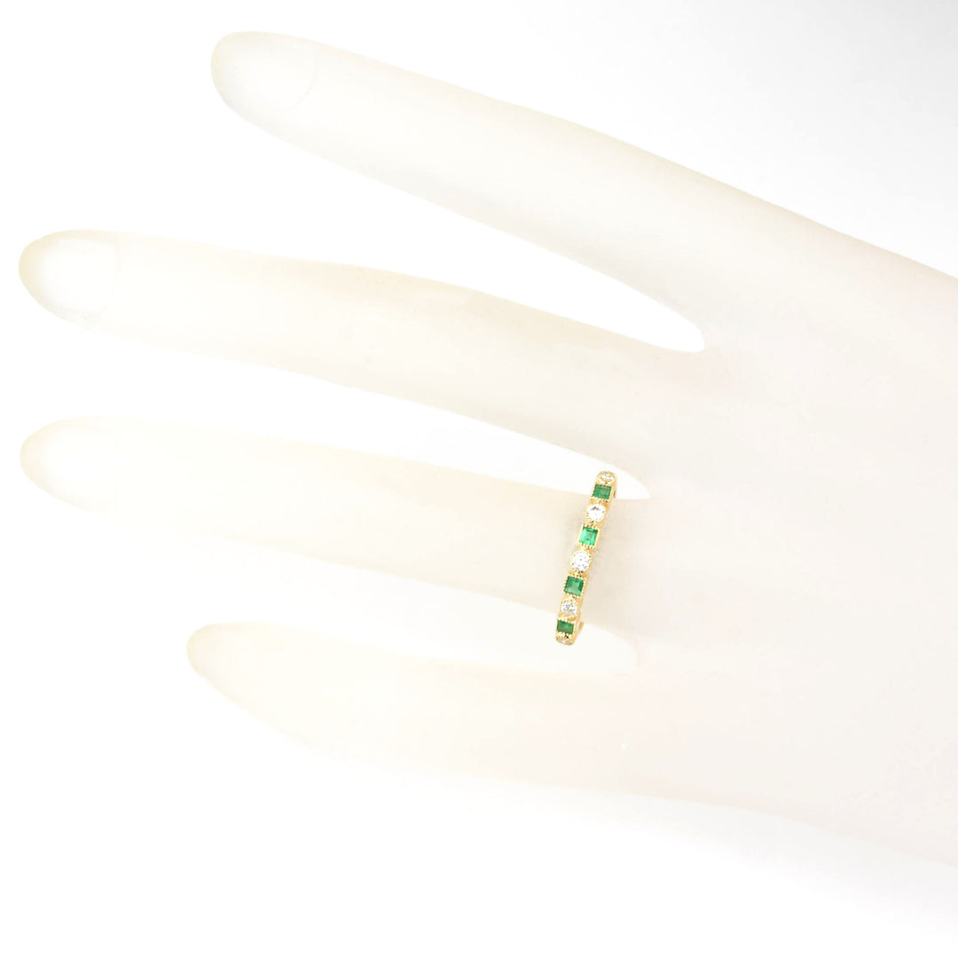 14k Yellow Gold Emerald & Diamond Band