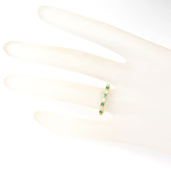 14k Yellow Gold Emerald & Diamond Band