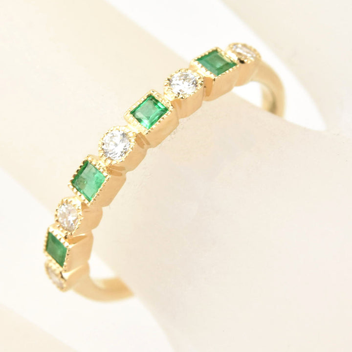 14k Yellow Gold Emerald & Diamond Band