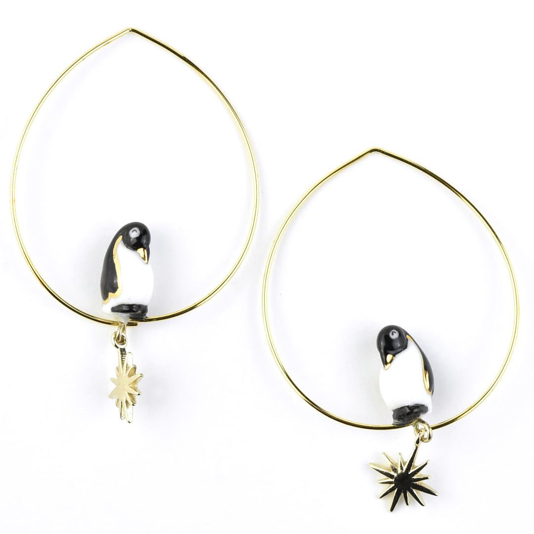 Emperor Penguin Small Hoops with Star