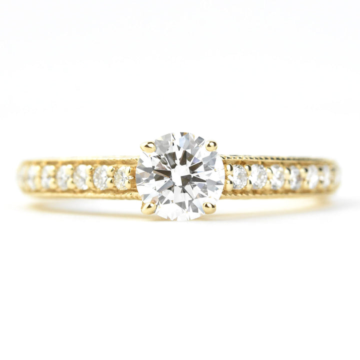 Engraved Diamond Engagement Ring in 14k Yellow Gold