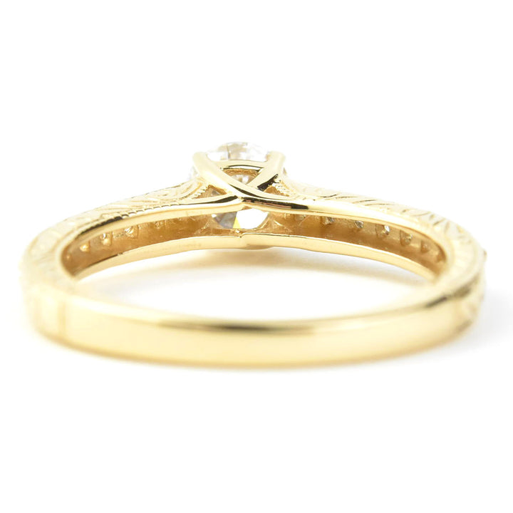 Engraved Diamond Engagement Ring in 14k Yellow Gold
